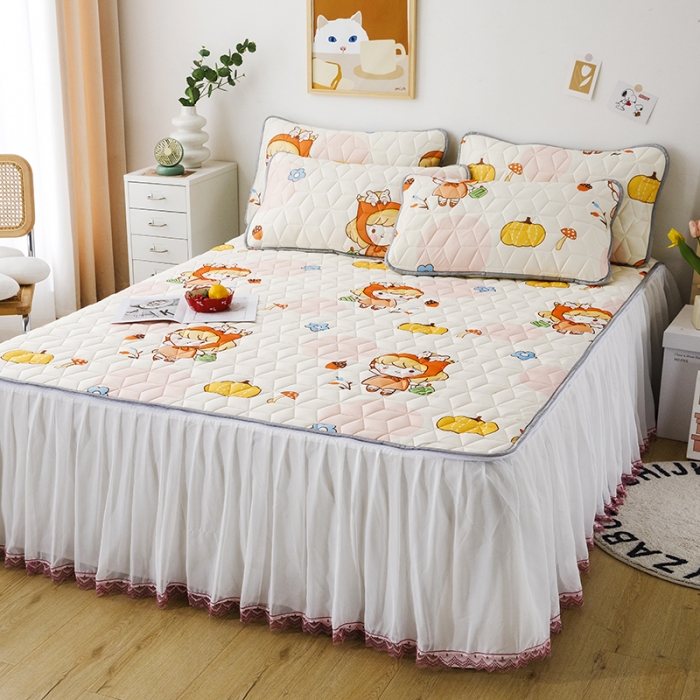 91家纺网 家纺一手货源 找家纺 纽缦家纺 2022新款卡通菱形格床单床裙系列 小女孩
