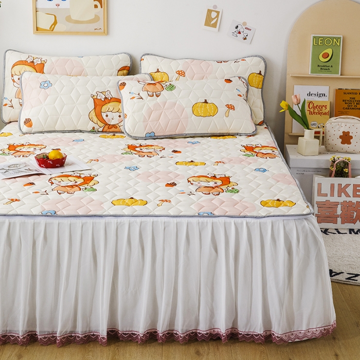 91家纺网 家纺一手货源 找家纺 纽缦家纺 2022新款卡通菱形格床单床裙系列 小女孩