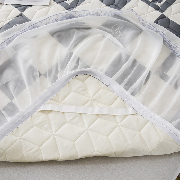 91家纺网 家纺一手货源 找家纺 纽缦家纺 2022新款卡通菱形格床单床裙系列 棋盘格灰