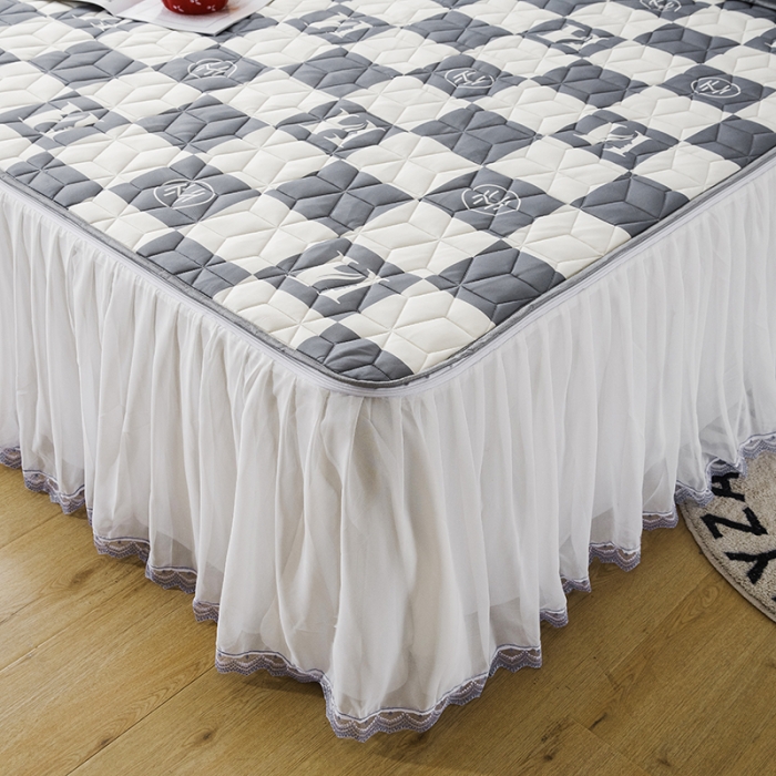 91家纺网 家纺一手货源 找家纺 纽缦家纺 2022新款卡通菱形格床单床裙系列 棋盘格灰