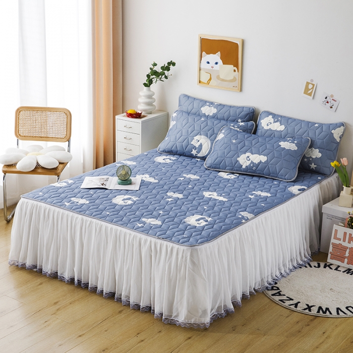 91家纺网 家纺一手货源 找家纺 纽缦家纺 2022新款卡通菱形格床单床裙系列 星空熊