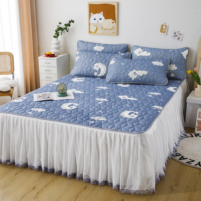 91家纺网 家纺一手货源 找家纺 纽缦家纺 2022新款卡通菱形格床单床裙系列 星空熊