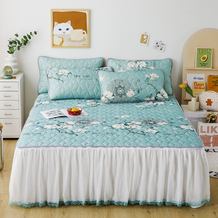 91家纺网 家纺一手货源 找家纺 纽缦家纺 2022新款卡通菱形格床单床裙系列 幽梦