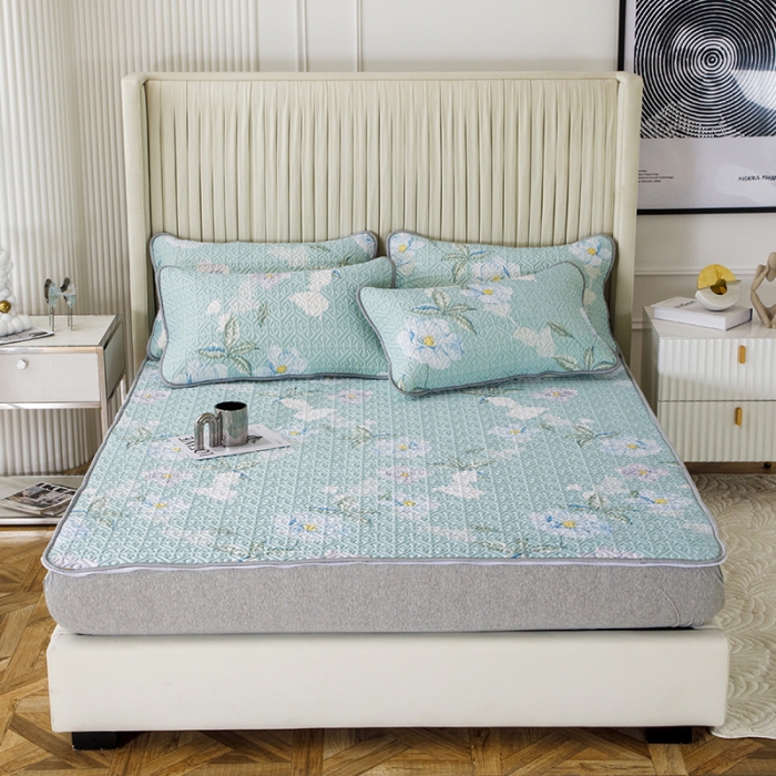 91家纺网 家纺一手货源 找家纺 纽缦家纺 2022新款花卉床单三件套 春晓绿