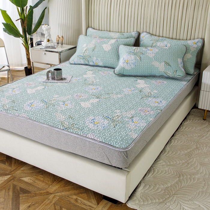 91家纺网 家纺一手货源 找家纺 纽缦家纺 2022新款花卉床单三件套 春晓绿