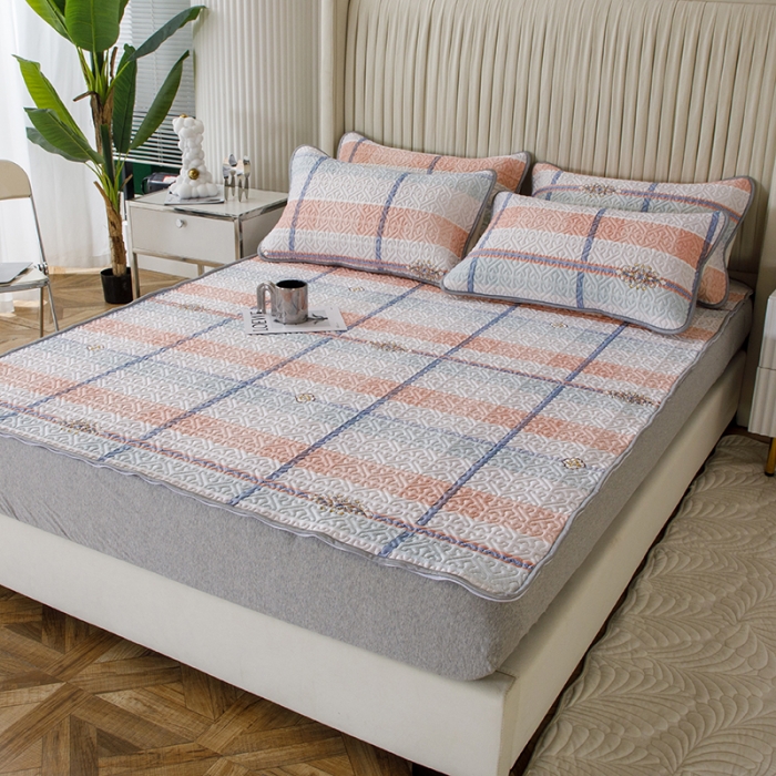 91家纺网 家纺一手货源 找家纺 纽缦家纺 2022新款花卉床单三件套 大方格