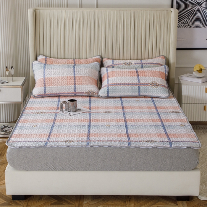 91家纺网 家纺一手货源 找家纺 纽缦家纺 2022新款花卉床单三件套 大方格