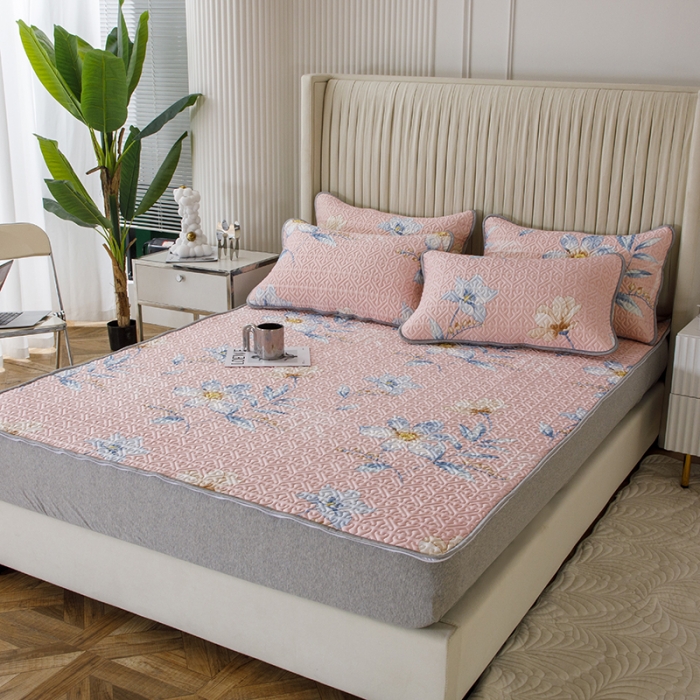 91家纺网 家纺一手货源 找家纺 纽缦家纺 2022新款花卉床单三件套 花间粉