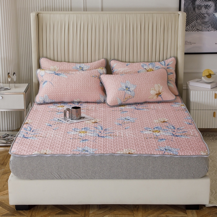 91家纺网 家纺一手货源 找家纺 纽缦家纺 2022新款花卉床单三件套 花间粉