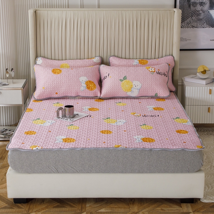 91家纺网 家纺一手货源 找家纺 纽缦家纺 2022新款花卉床单三件套 柠檬熊粉