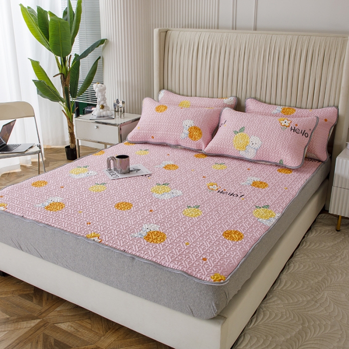 91家纺网 家纺一手货源 找家纺 纽缦家纺 2022新款花卉床单三件套 柠檬熊粉