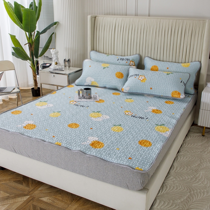 91家纺网 家纺一手货源 找家纺 纽缦家纺 2022新款花卉床单三件套 柠檬熊蓝