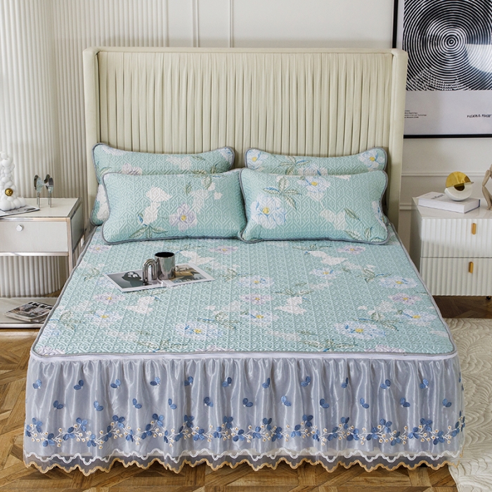 91家纺网 家纺一手货源 找家纺 （总）纽缦家纺 2022新款花卉床裙三件套