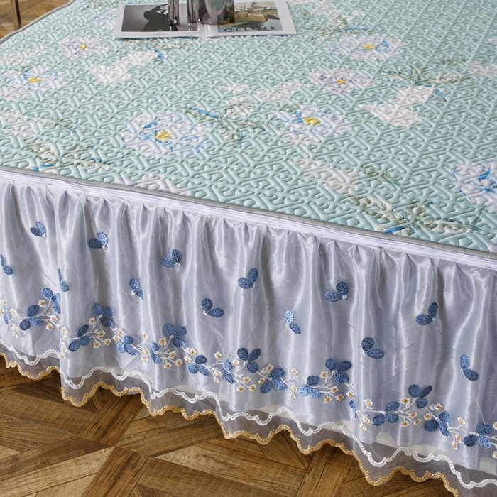 91家纺网 家纺一手货源 找家纺 纽缦家纺 2022新款花卉床裙三件套 春晓绿