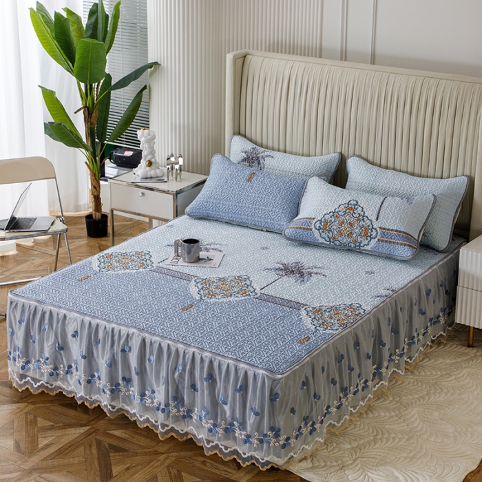 91家纺网 家纺一手货源 找家纺 纽缦家纺 2022新款花卉床裙三件套 海岛风情