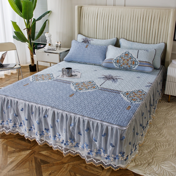 91家纺网 家纺一手货源 找家纺 纽缦家纺 2022新款花卉床裙三件套 海岛风情