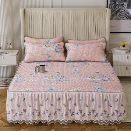 纽缦家纺 2022新款花卉床裙三件套 花间粉