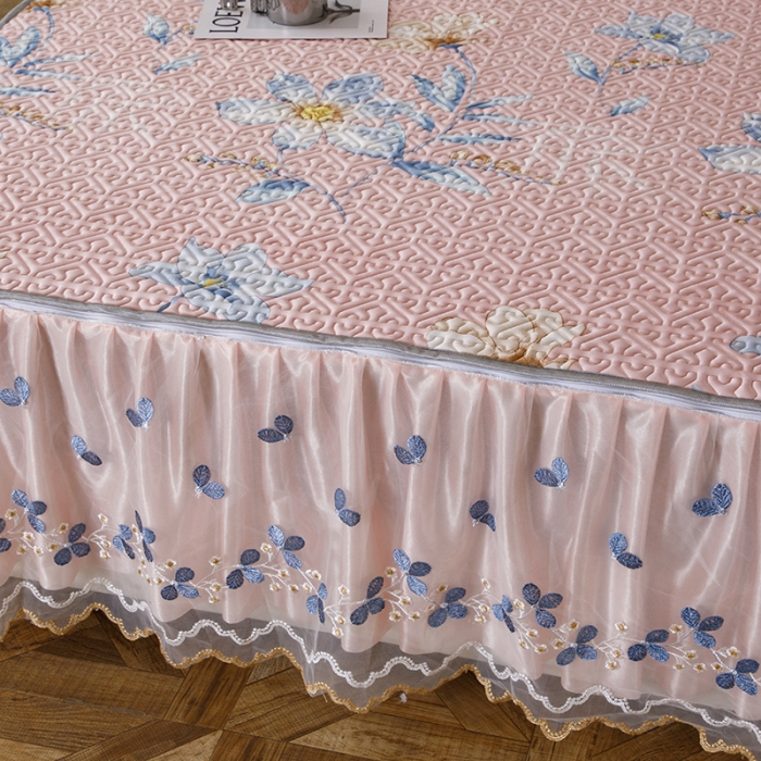 91家纺网 家纺一手货源 找家纺 纽缦家纺 2022新款花卉床裙三件套 花间粉