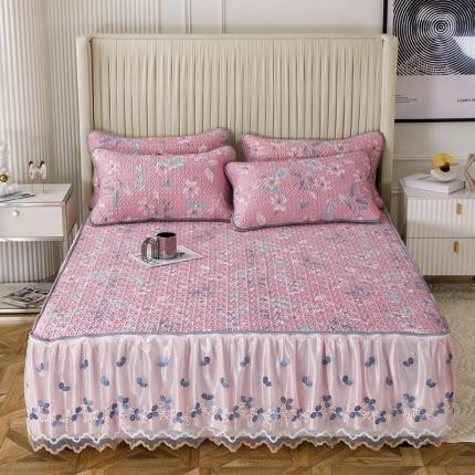 纽缦家纺 2022新款花卉床裙三件套 花间柔梦-粉