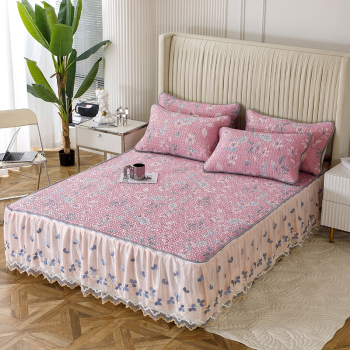 91家纺网 家纺一手货源 找家纺 纽缦家纺 2022新款花卉床裙三件套 花间柔梦-粉