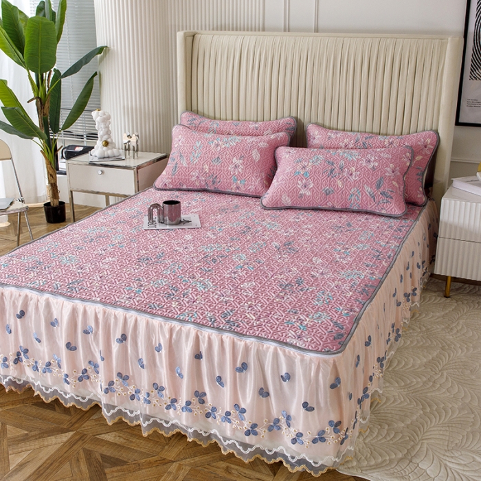 91家纺网 家纺一手货源 找家纺 纽缦家纺 2022新款花卉床裙三件套 花间柔梦-粉