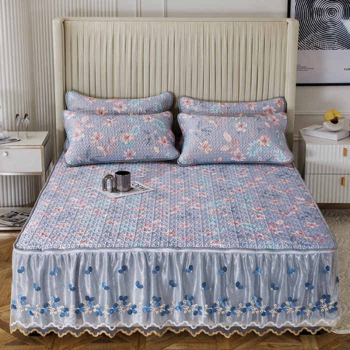 91家纺网 家纺一手货源 找家纺 纽缦家纺 2022新款花卉床裙三件套 花间柔梦-兰