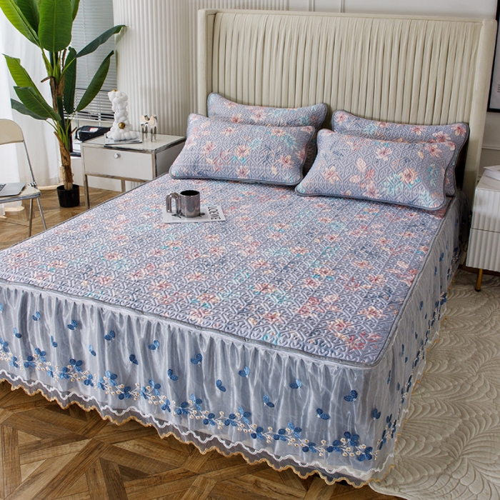 91家纺网 家纺一手货源 找家纺 纽缦家纺 2022新款花卉床裙三件套 花间柔梦-兰