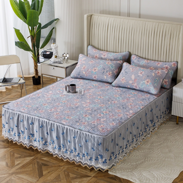 91家纺网 家纺一手货源 找家纺 纽缦家纺 2022新款花卉床裙三件套 花间柔梦-兰