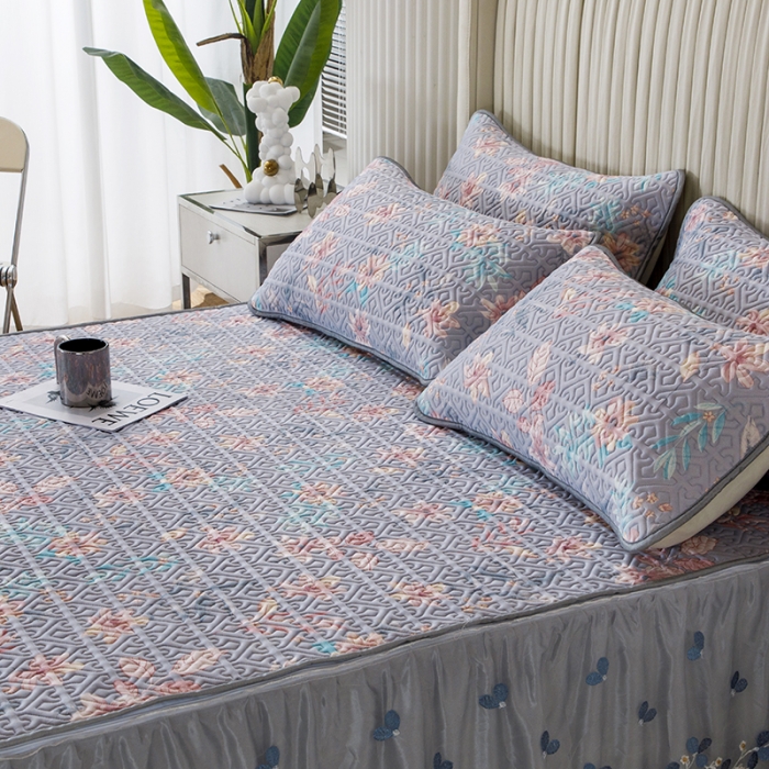 91家纺网 家纺一手货源 找家纺 纽缦家纺 2022新款花卉床裙三件套 花间柔梦-兰