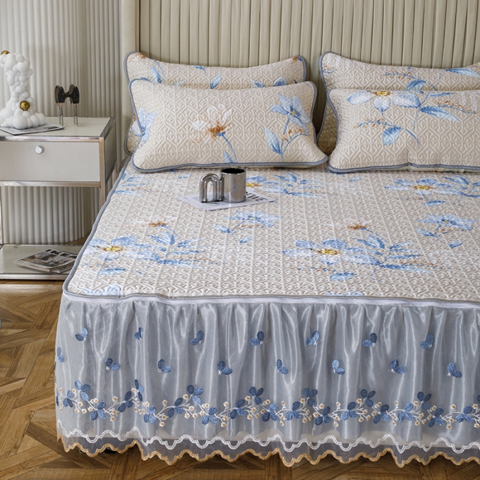 91家纺网 家纺一手货源 找家纺 纽缦家纺 2022新款花卉床裙三件套 花间驼