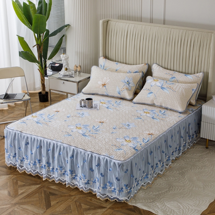 91家纺网 家纺一手货源 找家纺 纽缦家纺 2022新款花卉床裙三件套 花间驼