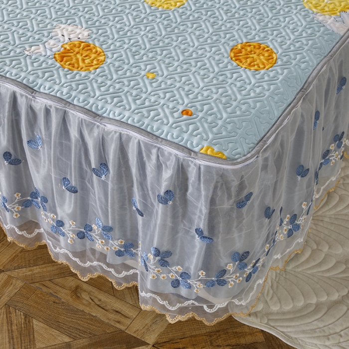 91家纺网 家纺一手货源 找家纺 纽缦家纺 2022新款花卉床裙三件套 柠檬熊蓝