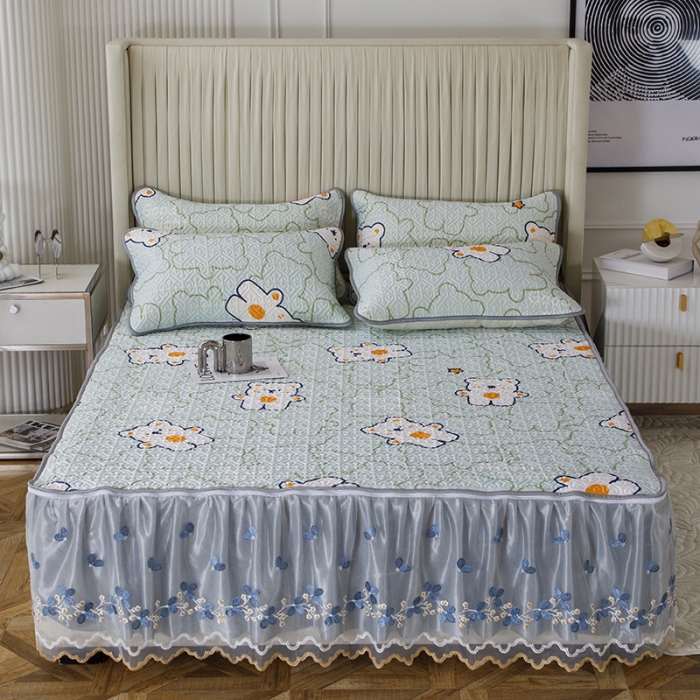 91家纺网 家纺一手货源 找家纺 纽缦家纺 2022新款花卉床裙三件套 心情熊