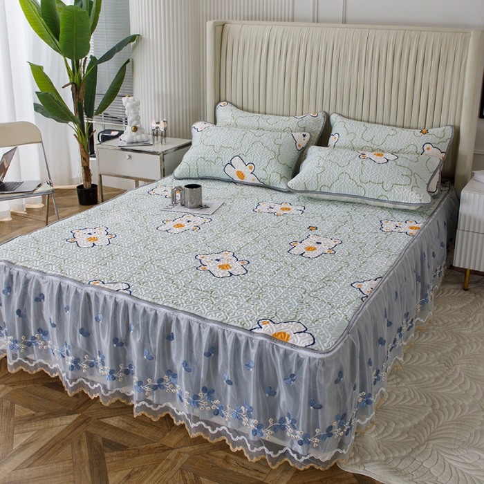 91家纺网 家纺一手货源 找家纺 纽缦家纺 2022新款花卉床裙三件套 心情熊