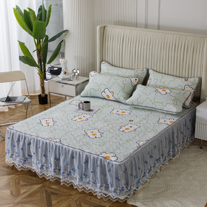 91家纺网 家纺一手货源 找家纺 纽缦家纺 2022新款花卉床裙三件套 心情熊