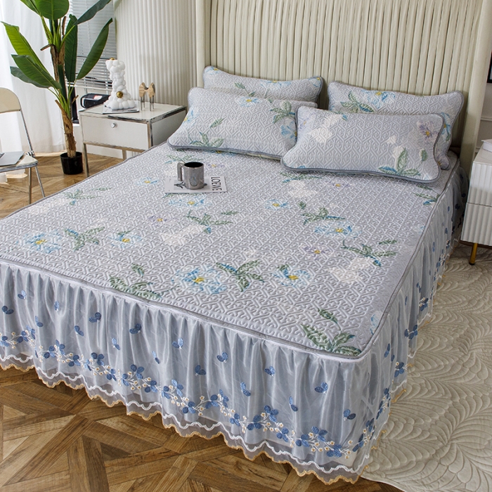 91家纺网 家纺一手货源 找家纺 纽缦家纺 2022新款花卉床裙三件套 馨享花意