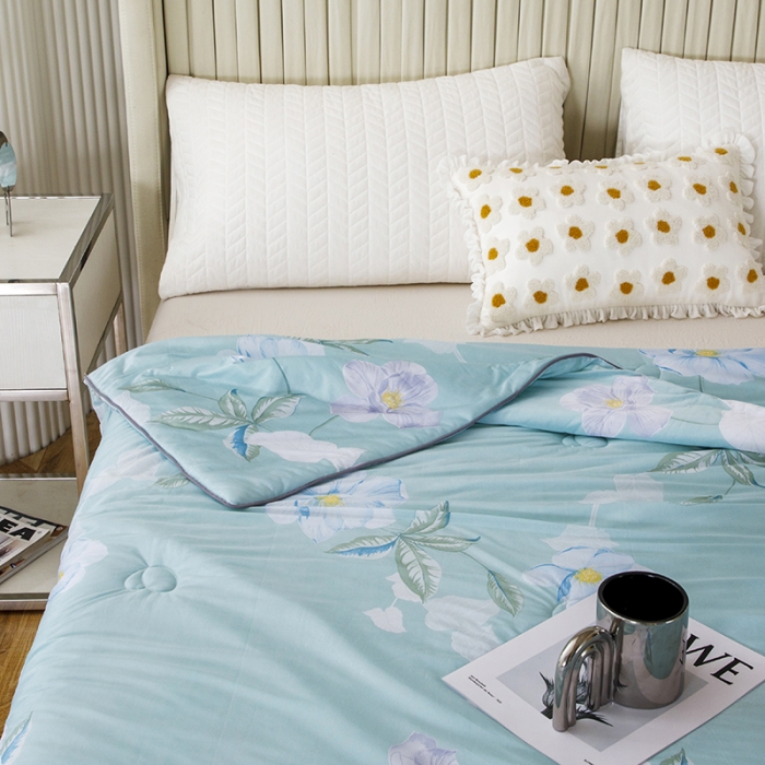 91家纺网 家纺一手货源 找家纺 纽缦家纺 2022新款花卉夏被 春晓绿