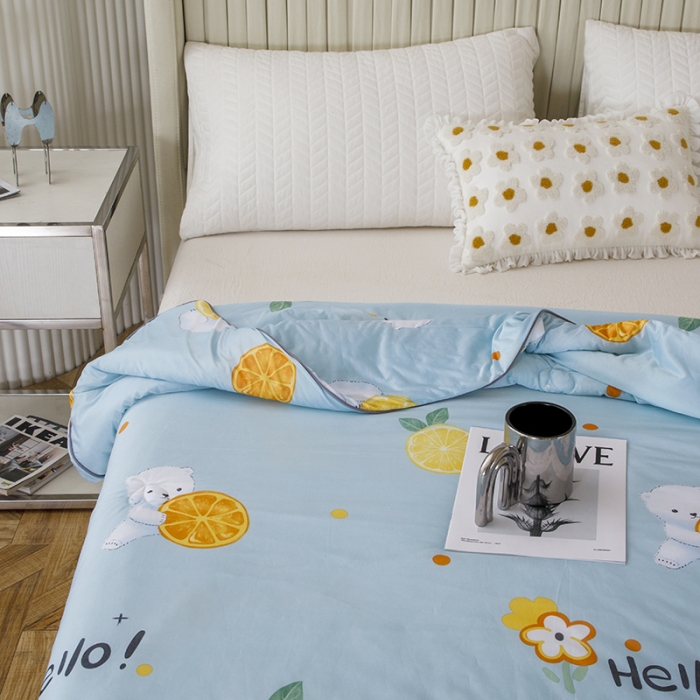 91家纺网 家纺一手货源 找家纺 纽缦家纺 2022新款花卉夏被 柠檬熊蓝