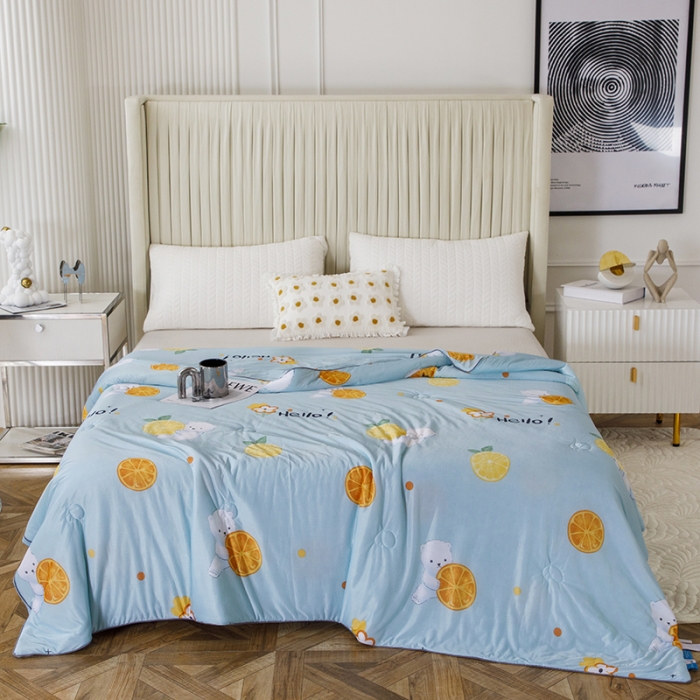 91家纺网 家纺一手货源 找家纺 纽缦家纺 2022新款花卉夏被 柠檬熊蓝