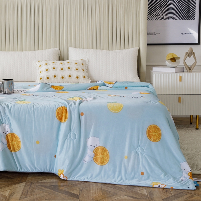 91家纺网 家纺一手货源 找家纺 纽缦家纺 2022新款花卉夏被 柠檬熊蓝