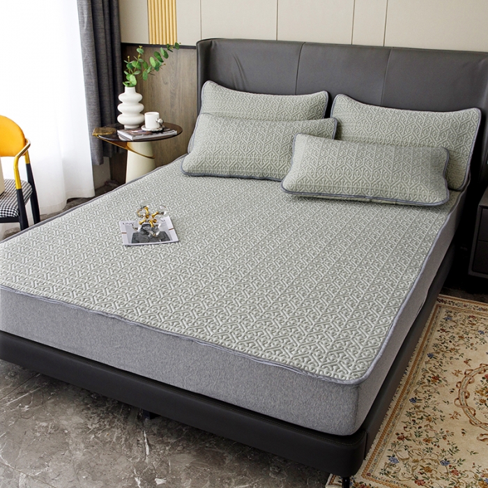 91家纺网 家纺一手货源 找家纺 纽缦家纺  2022新款纯色肌理纹床单三件套 肌理纹淡绿