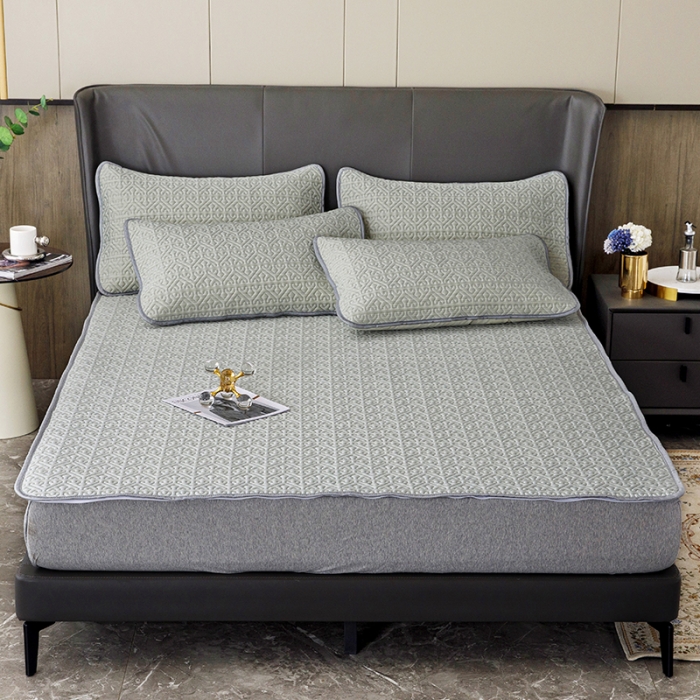 91家纺网 家纺一手货源 找家纺 纽缦家纺  2022新款纯色肌理纹床单三件套 肌理纹淡绿