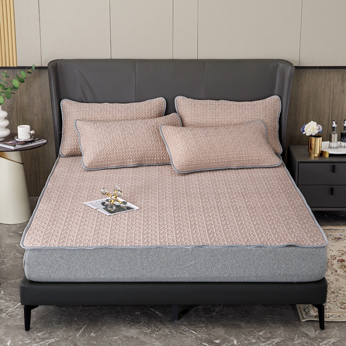 91家纺网 家纺一手货源 找家纺 纽缦家纺  2022新款纯色肌理纹床单三件套 肌理纹豆沙