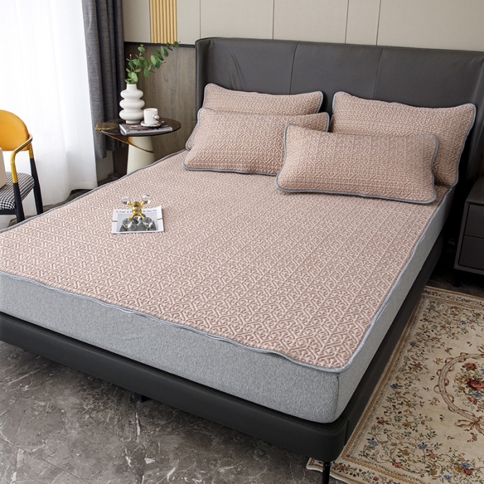 91家纺网 家纺一手货源 找家纺 纽缦家纺  2022新款纯色肌理纹床单三件套 肌理纹豆沙