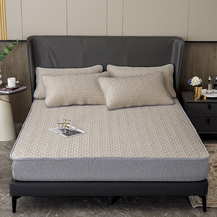 91家纺网 家纺一手货源 找家纺 纽缦家纺  2022新款纯色肌理纹床单三件套 肌理纹咖色