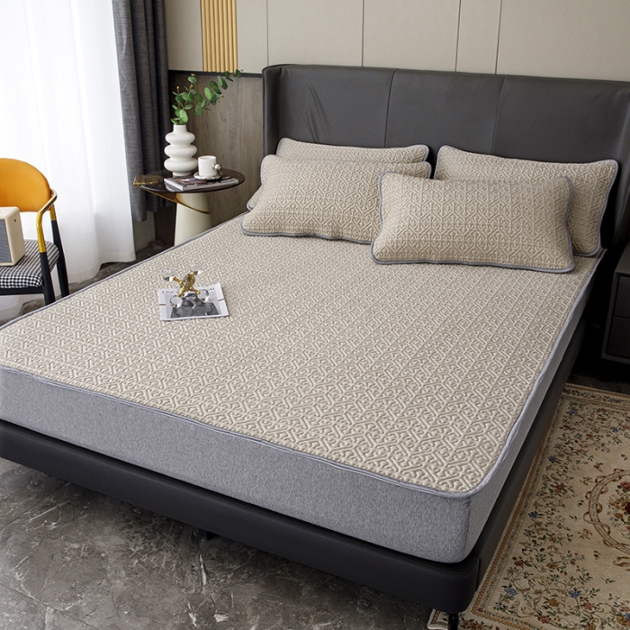 91家纺网 家纺一手货源 找家纺 纽缦家纺  2022新款纯色肌理纹床单三件套 肌理纹咖色