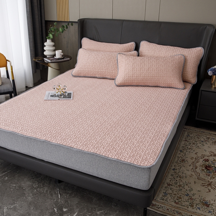 91家纺网 家纺一手货源 找家纺 纽缦家纺  2022新款纯色肌理纹床单三件套 肌理纹玉色