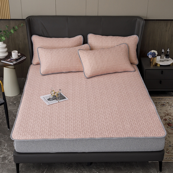 91家纺网 家纺一手货源 找家纺 纽缦家纺  2022新款纯色肌理纹床单三件套 肌理纹玉色