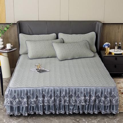 91家纺网 家纺一手货源 找家纺 纽缦家纺 2022新款纯色肌理纹床裙三件套 肌理纹淡绿