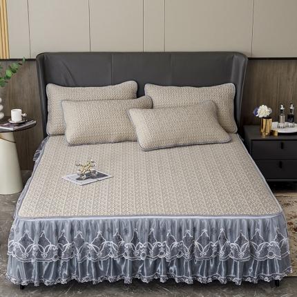 91家纺网 家纺一手货源 找家纺 纽缦家纺 2022新款纯色肌理纹床裙三件套 肌理纹咖色